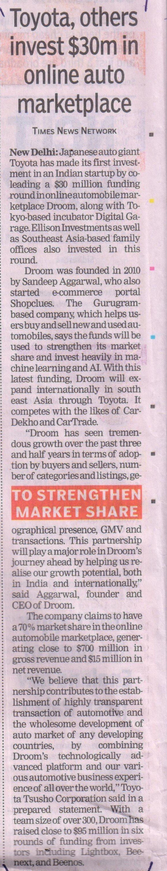 The Times of India | Droom in news