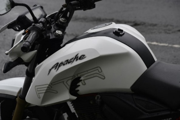 The Apache's shapely tank can hold up to 12 litres of petrol. 