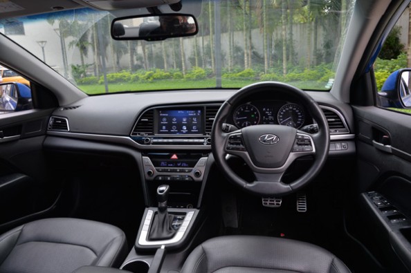 Elantra's all-black interior.