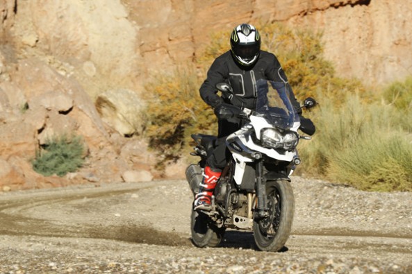 Sliding the Tiger 1200 off the road.