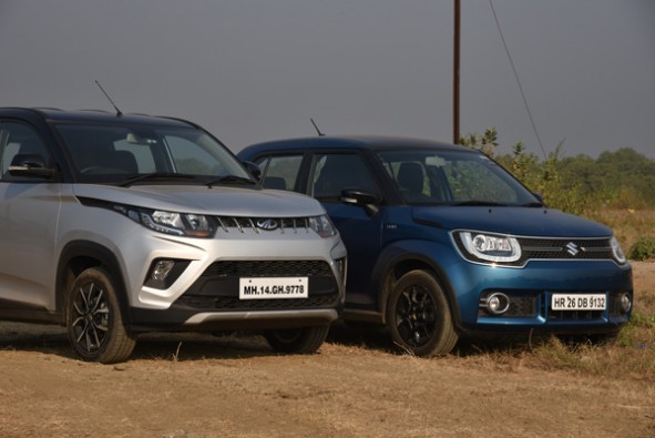 Maruti Ignis vs Mahindra KUV100 NXT front.