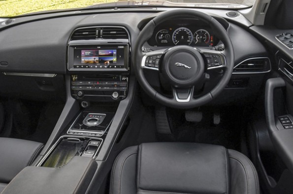 The interior in the F-Pace is typical Jaguar.