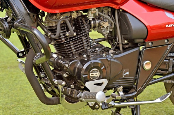 The 180cc motor is derived from the Pulsar 180's engine.