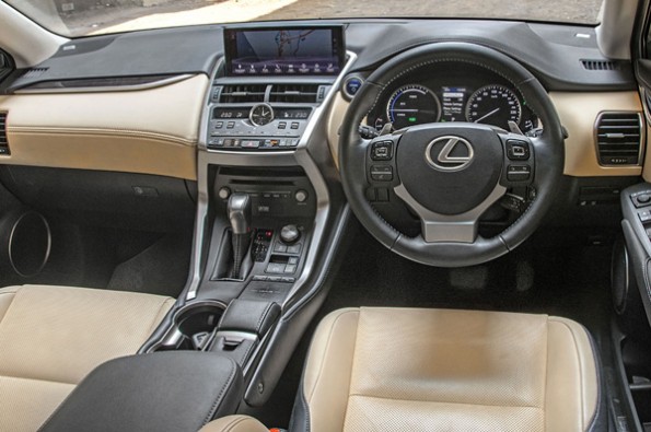 The futuristic cabin in the Lexus NX300h.