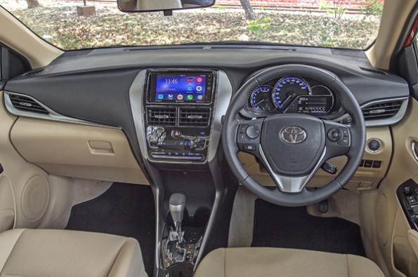 Beige and black two-tone interior.
