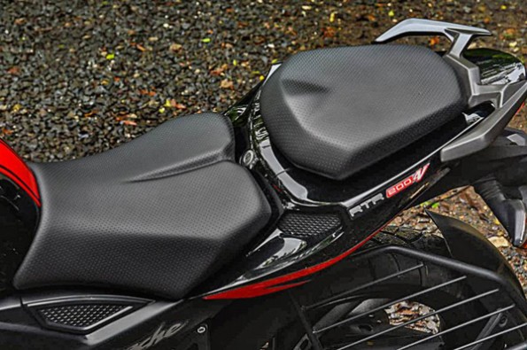 The bike has a two-piece seat.