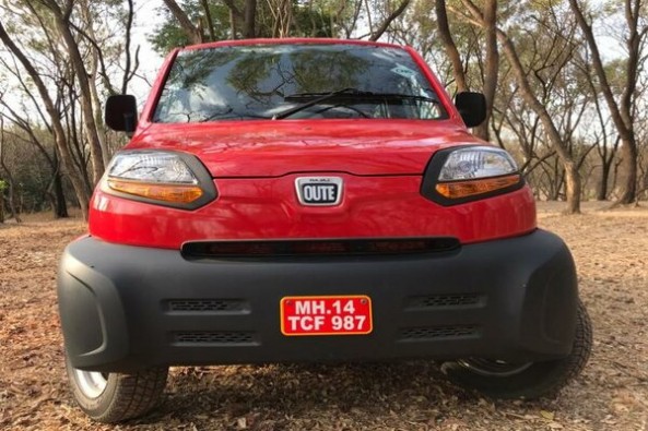 Red Color Bajaj Qute Front Profile