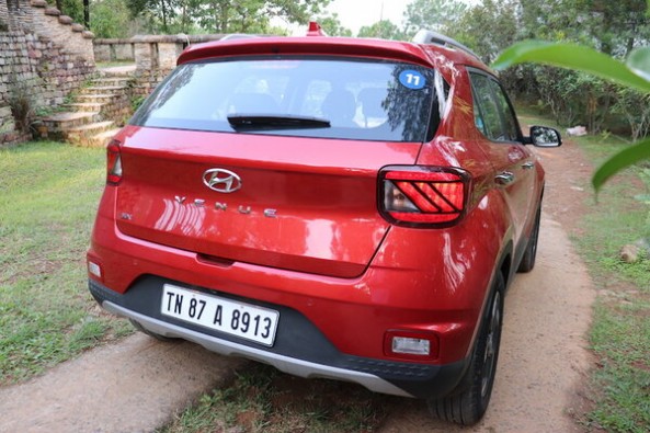 Red Color Hyundai Venue Rear Profile