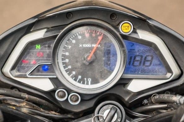 The same analogue-digital cluster which does duty on a few Bajaj bikes