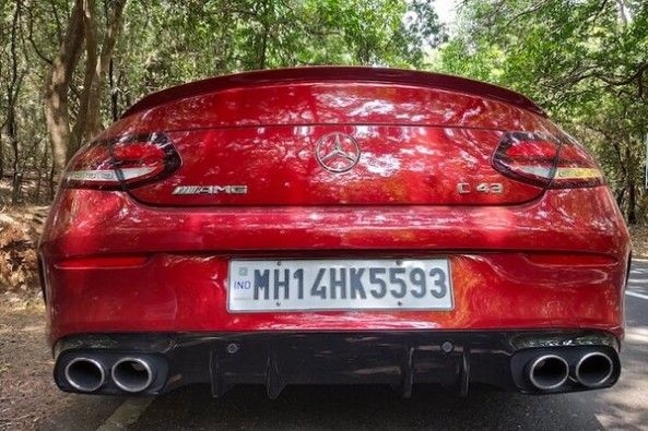 Red Color Mercedes-AMG C43 Coupe Rear Profile