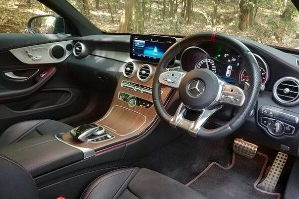 Red Color Mercedes-AMG C43 Coupe Front Seat and Steering Wheel